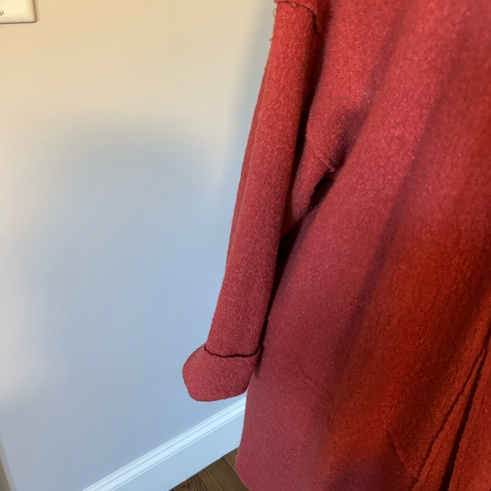 Spring weight, boiled wool coat. Open front, knee length. Subdued rust color. - Picture 3 of 7